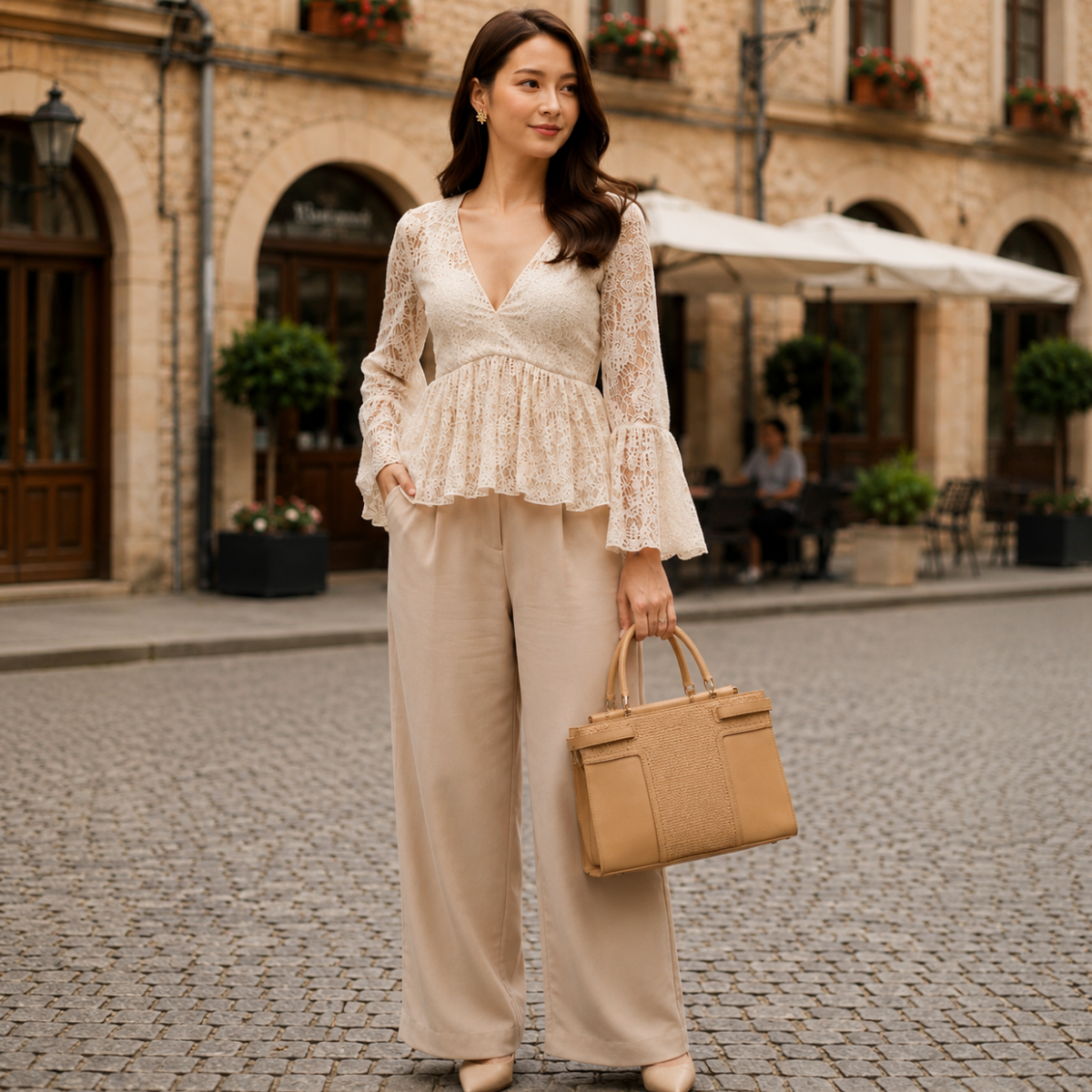 Premium Camel Women Handbag with Adjustable Sling Strap
