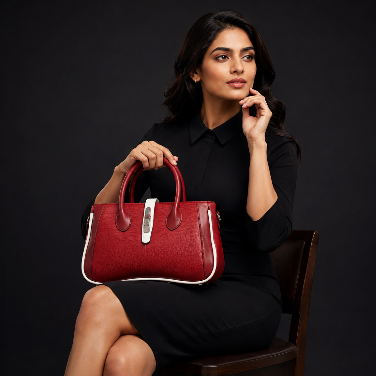 Maroon Women's Dual Tone Top Handle Handbag with Detachable Shoulder Strap
