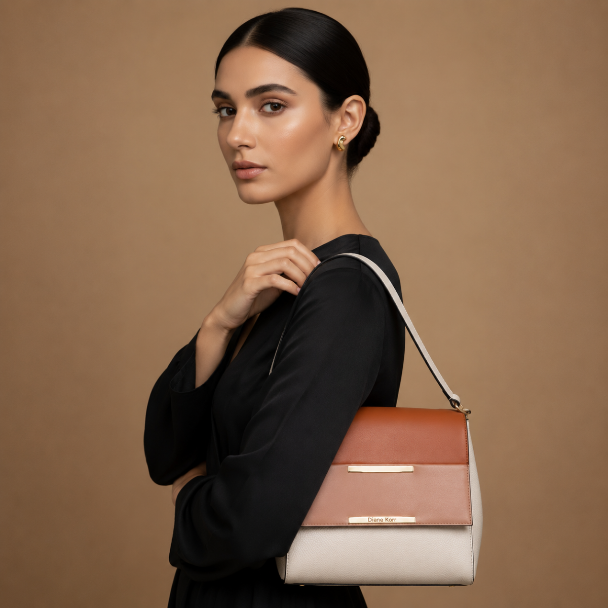 Premium Beige Women Shoulder Bag with Adjustable Sling Strap