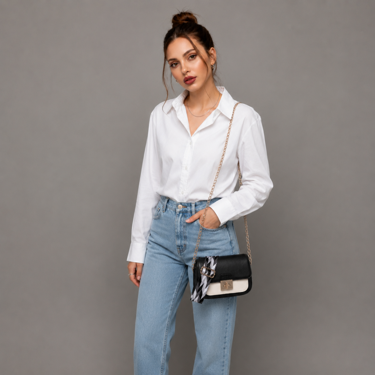 Premium Black Women Shoulder Bag with Chain Strap