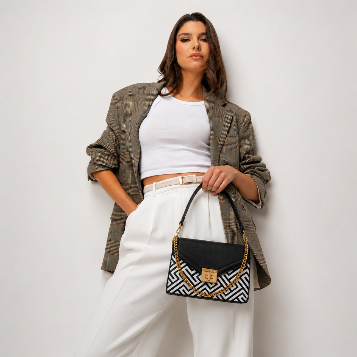 Elegant Black Printed Handbag for Women