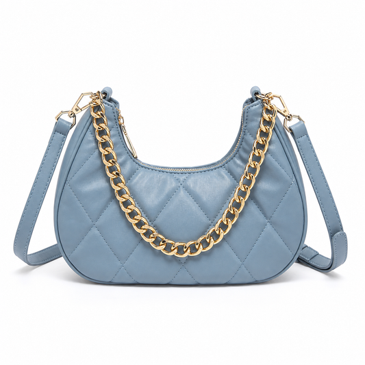 QUILTED LUXE BLUE CHAIN SHOULDER BAG
