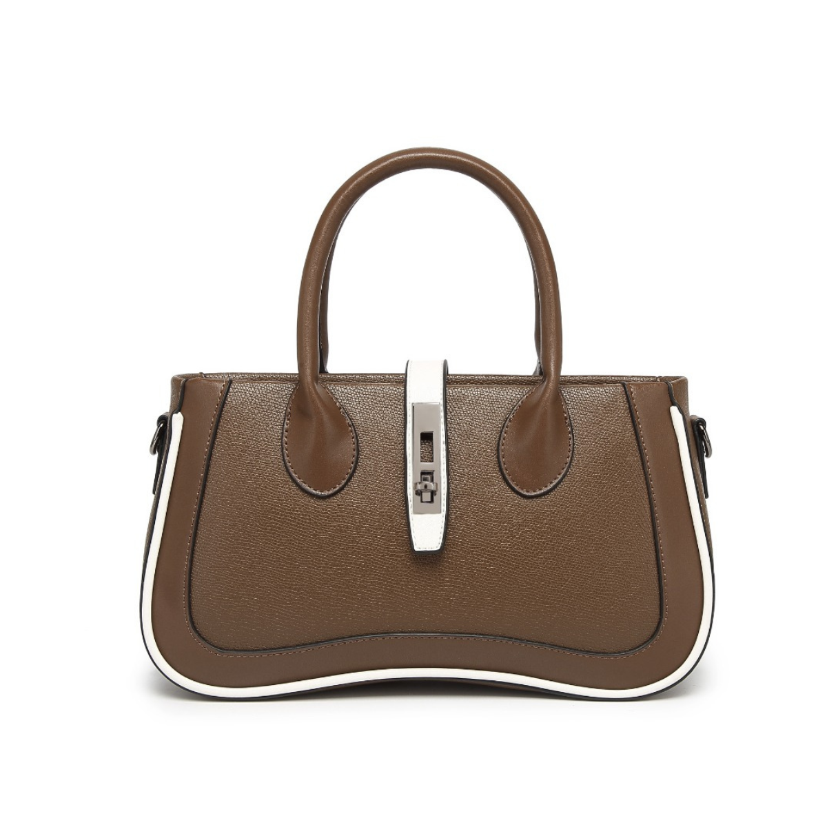Coffee Women's Dual Tone Top Handle  Handbag with Detachable Shoulder Strap