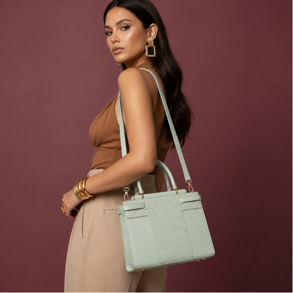 Premium Green Women Handbag with Adjustable Sling Strap
