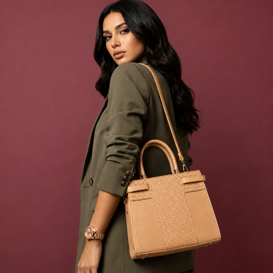 Premium Camel Women Handbag with Adjustable Sling Strap