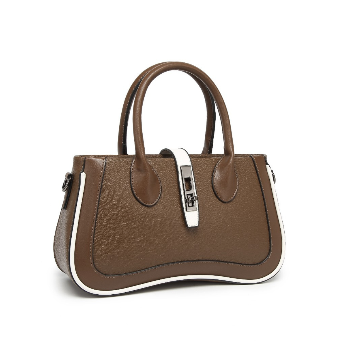 Coffee Women's Dual Tone Top Handle  Handbag with Detachable Shoulder Strap