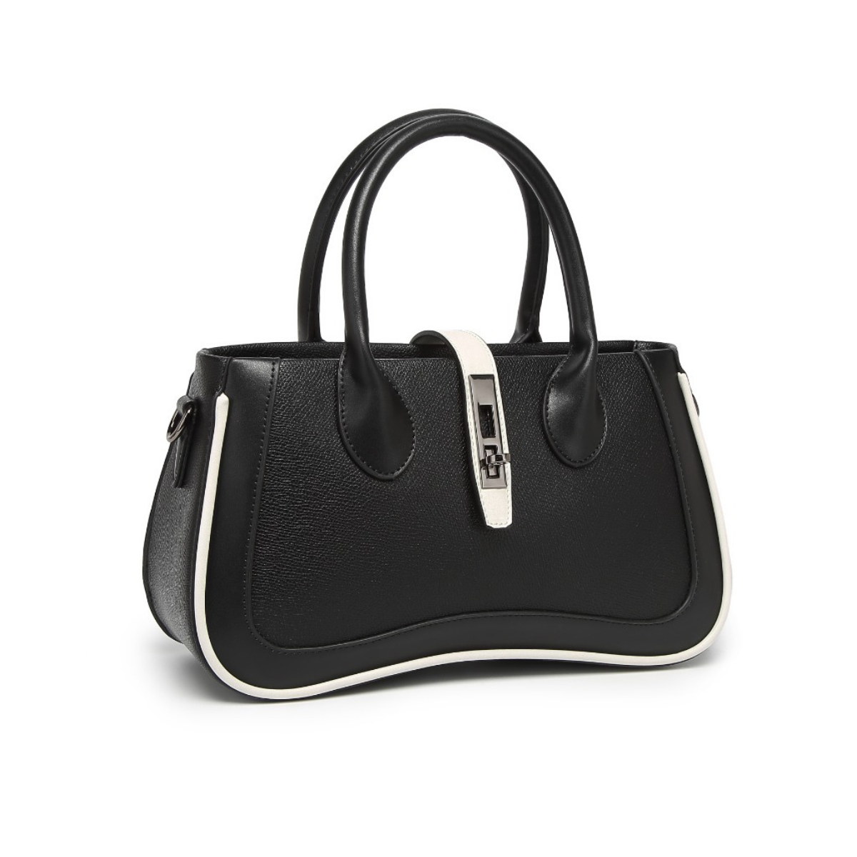 Black Women's Dual Tone Top Handle  Handbag with Detachable Shoulder Strap