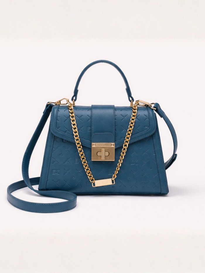 Stylish Quilted Chain Top Handle Sling Blue Bag for Women