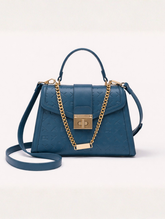 Stylish Quilted Chain Top Handle Sling Blue Bag for Women