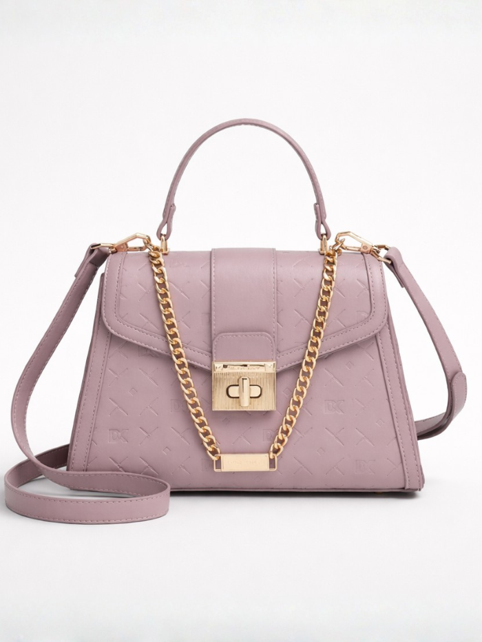 Stylish Quilted Chain Top Handle Sling Purple Bag for Women