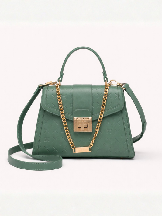Stylish Quilted Chain Top Handle Sling Green Bag for Women