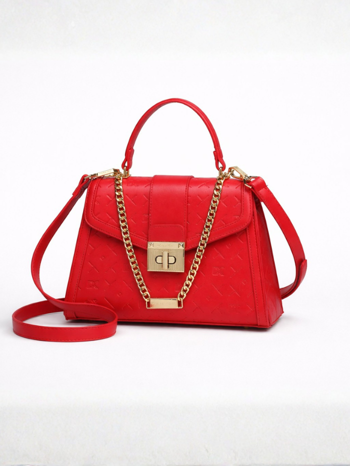 Stylish Quilted Chain Top Handle Sling Red Bag for Women