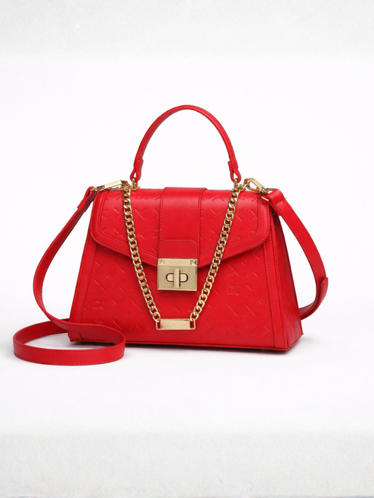 Stylish Quilted Chain Top Handle Sling Red Bag for Women