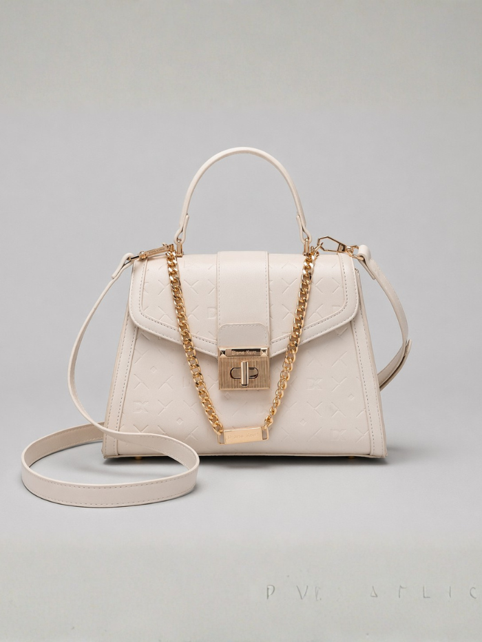 Stylish Quilted Chain Top Handle Sling Off White Bag for Women