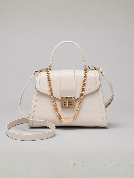 Stylish Quilted Chain Top Handle Sling Off White Bag for Women