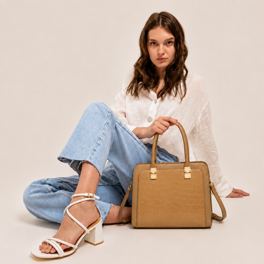 Premium Nude Women Handbag with Adjustable Sling Strap