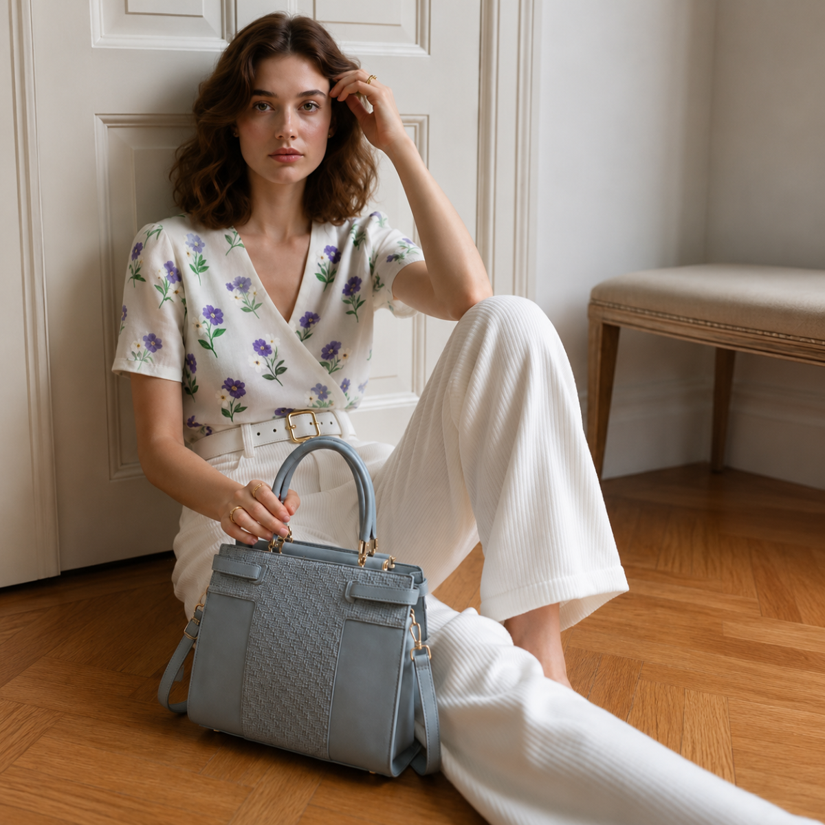 Premium Blue Women Handbag with Adjustable Sling Strap