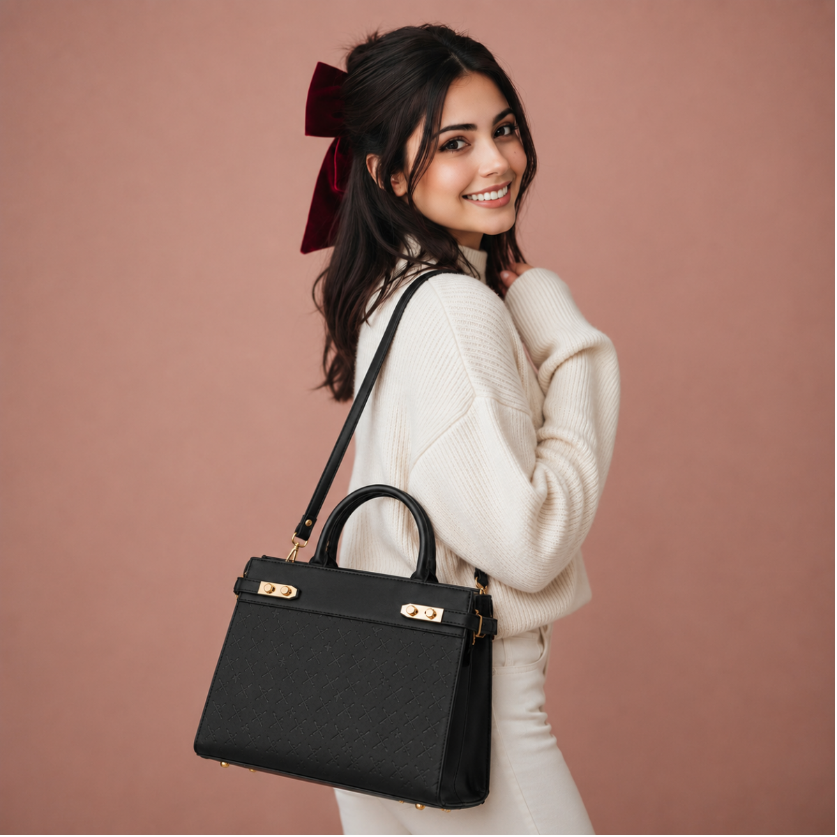 Premium Black Women Handbag with Adjustable Sling Strap