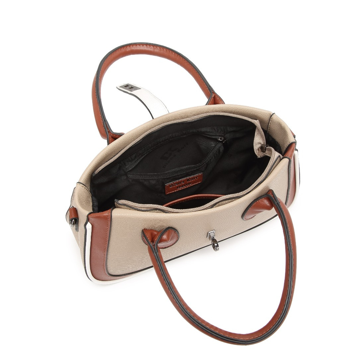 Tan Women's Dual Tone Top Handle  Handbag with Detachable Shoulder Strap