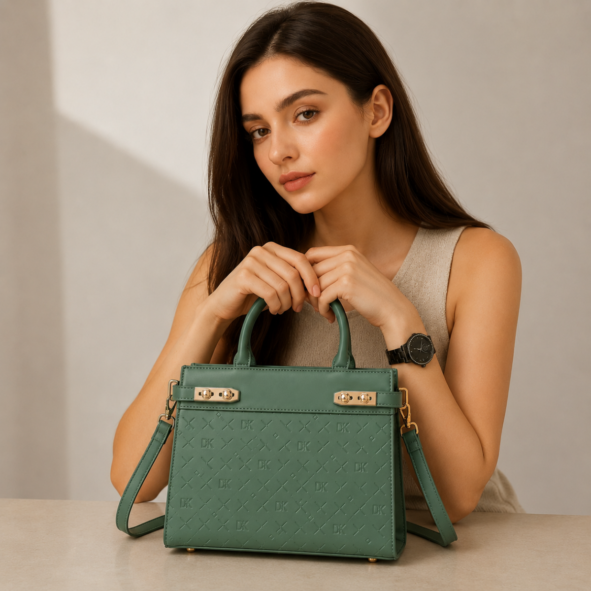 Premium Green Women Handbag with Adjustable Sling Strap