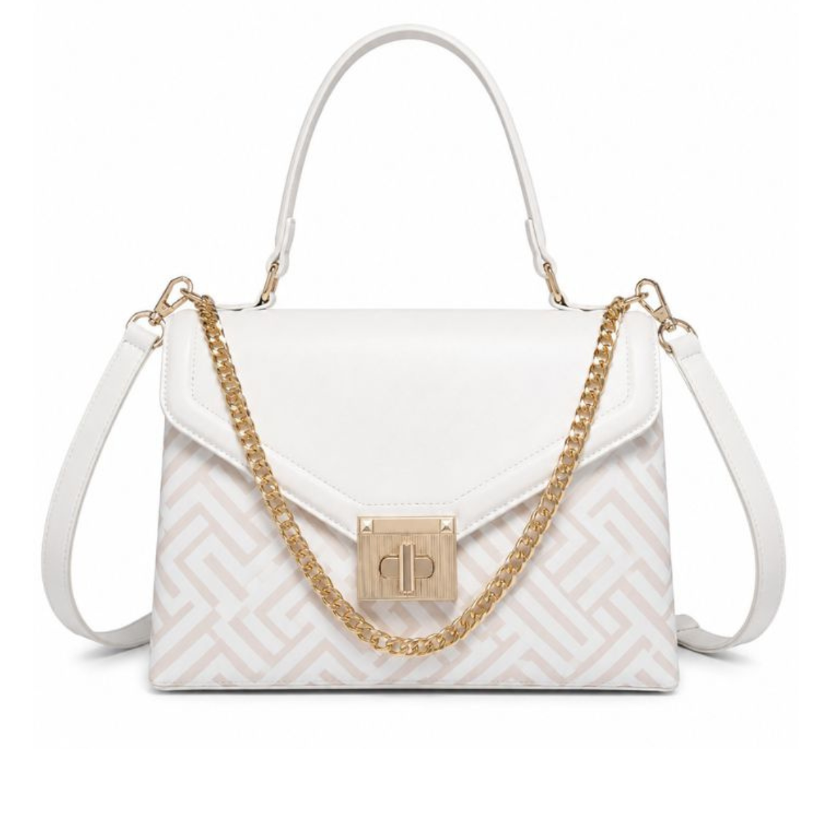 Elegant White Printed Handbag for Women