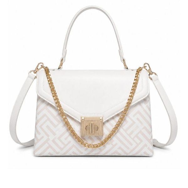 Elegant White Printed Handbag for Women