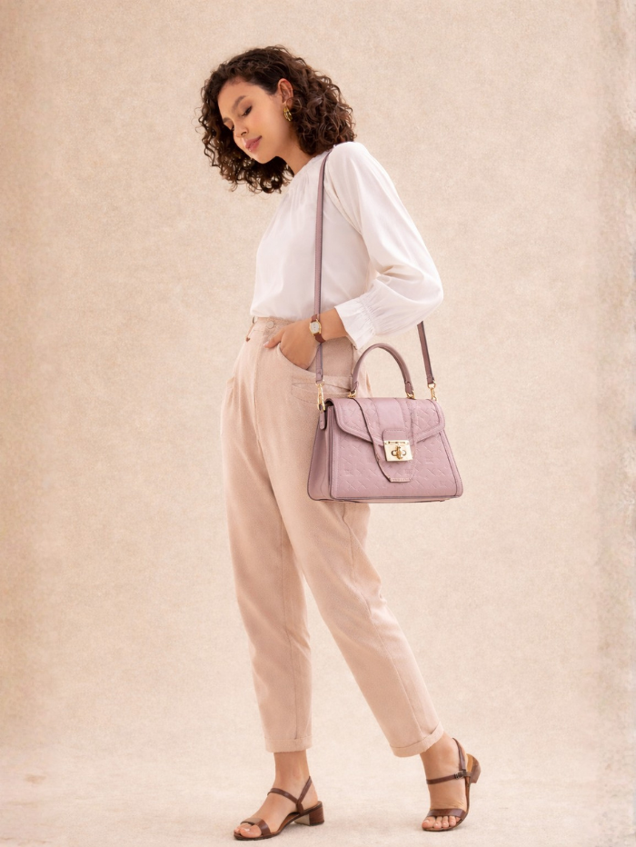 Stylish Quilted Chain Top Handle Sling Purple Bag for Women