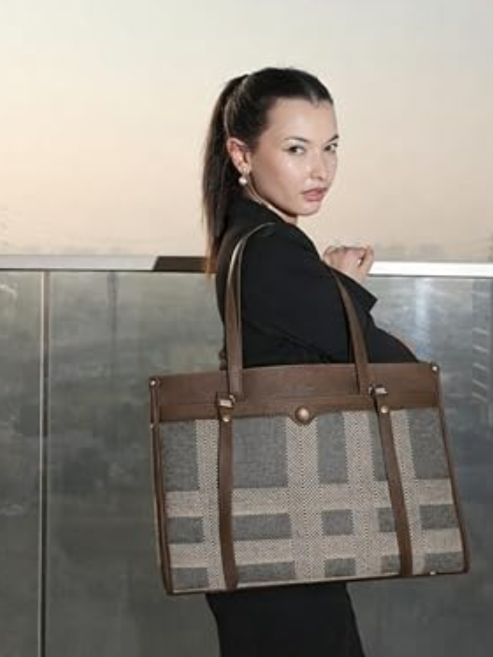 Premium Canvas & PU Leather Travel Tote Coffee Bag for Women