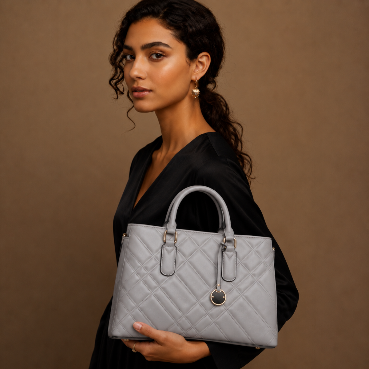 Premium Grey Women Handbag with Adjustable Sling Strap