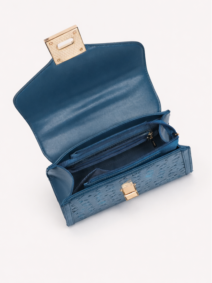 Stylish Quilted Chain Top Handle Sling Blue Bag for Women