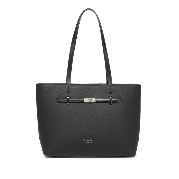 Black Structured Shoulder Tote Bag for Women