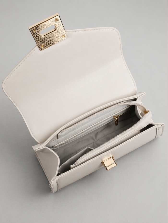 Stylish Quilted Chain Top Handle Sling Off White Bag for Women