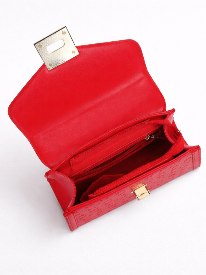 Stylish Quilted Chain Top Handle Sling Red Bag for Women