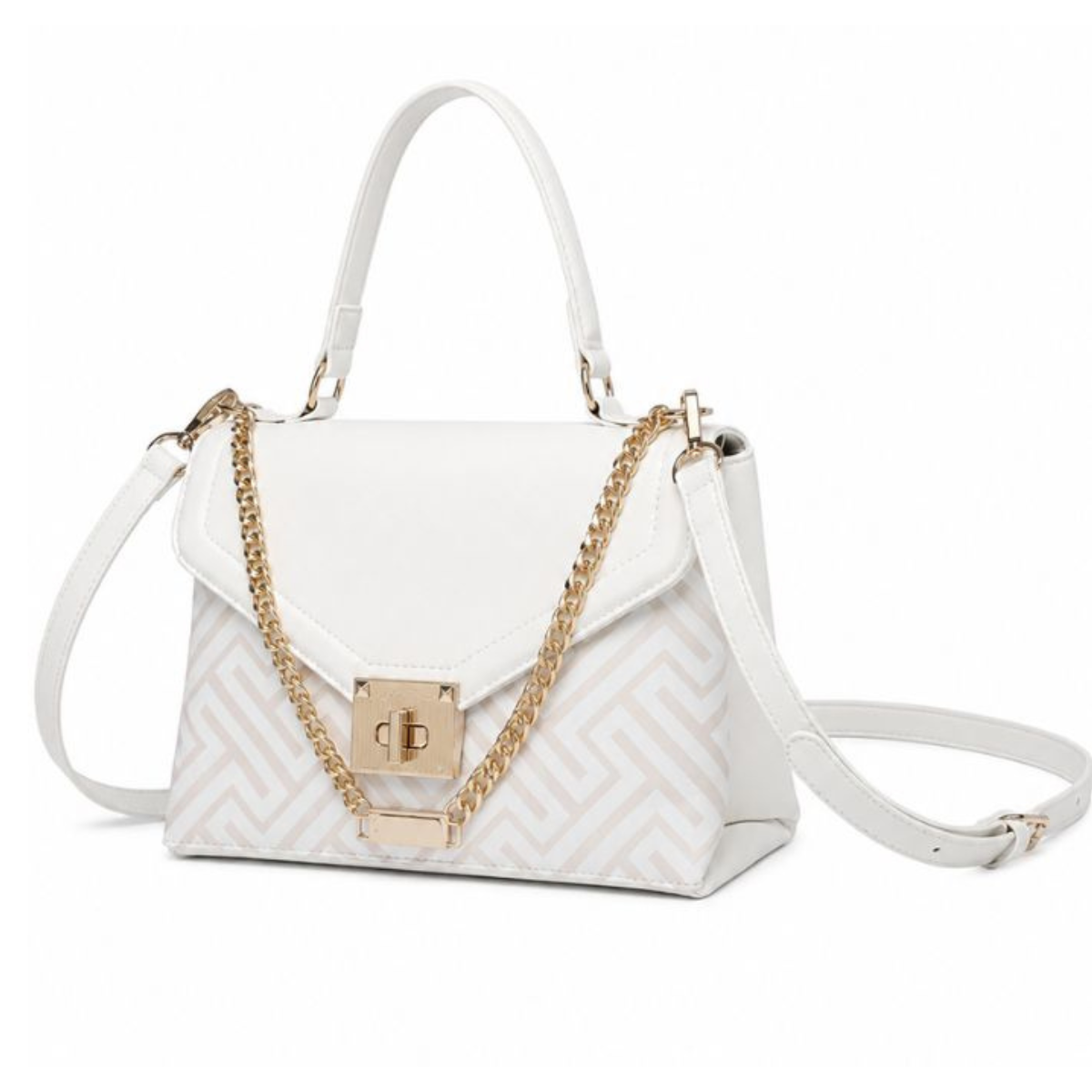 Elegant White Printed Handbag for Women