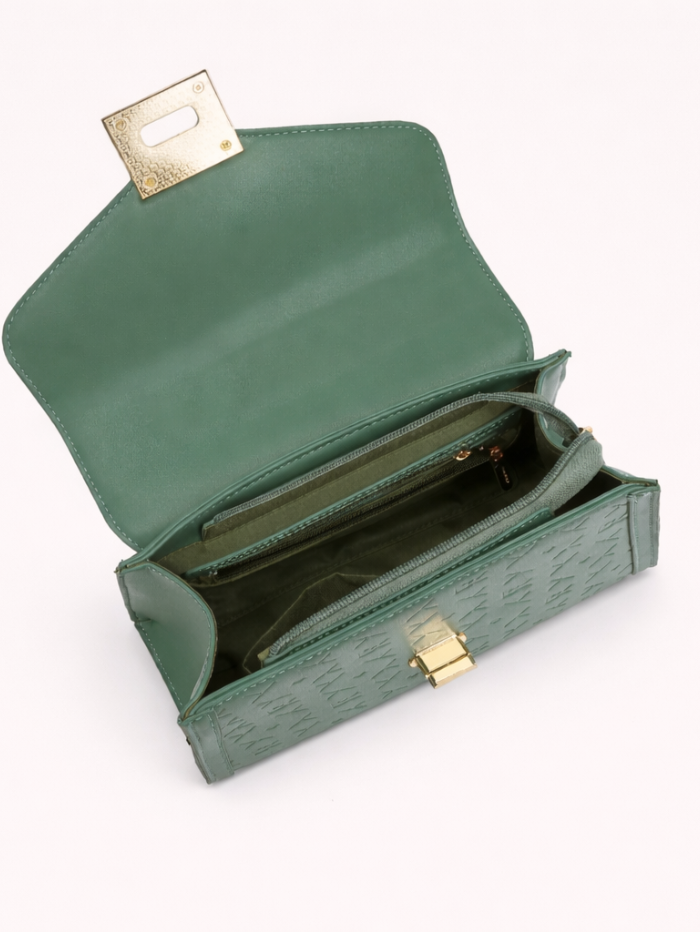 Stylish Quilted Chain Top Handle Sling Green Bag for Women