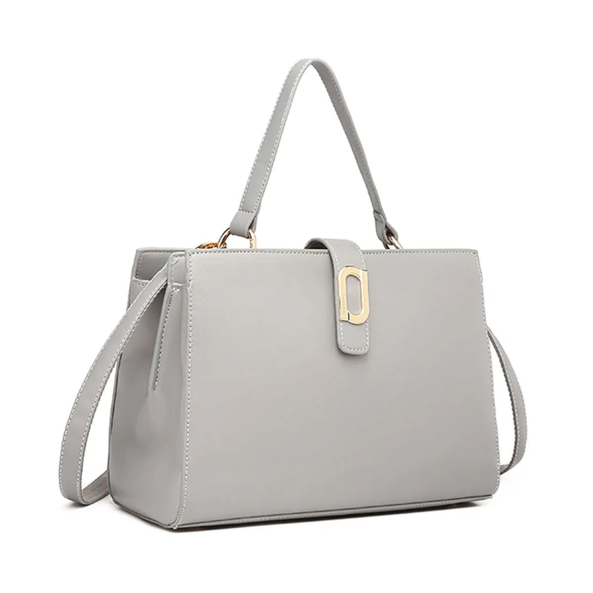 Grey Structured Top Handle Handbag for Women