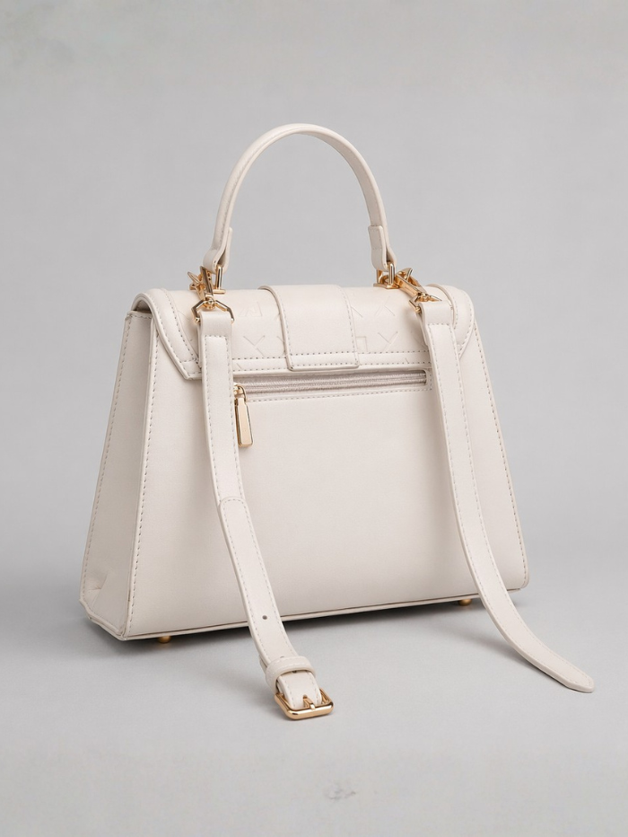Stylish Quilted Chain Top Handle Sling Off White Bag for Women