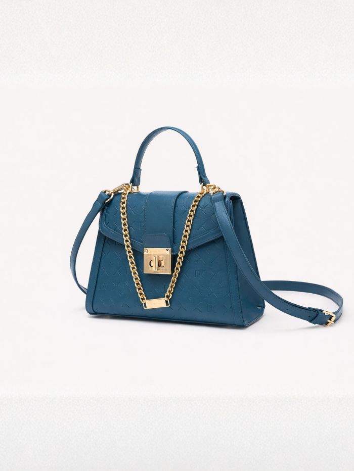 Stylish Quilted Chain Top Handle Sling Blue Bag for Women