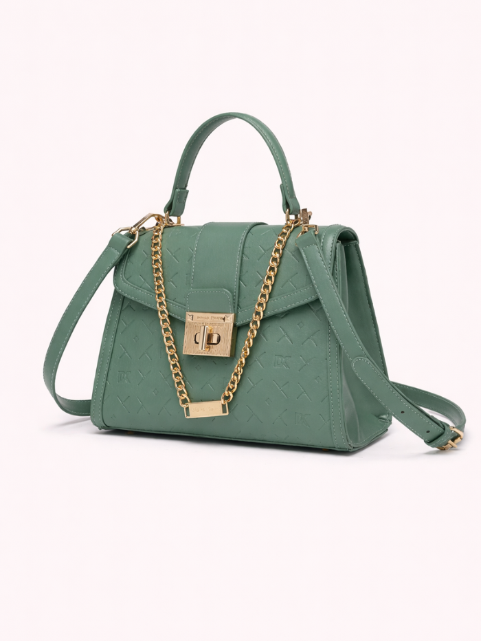 Stylish Quilted Chain Top Handle Sling Green Bag for Women