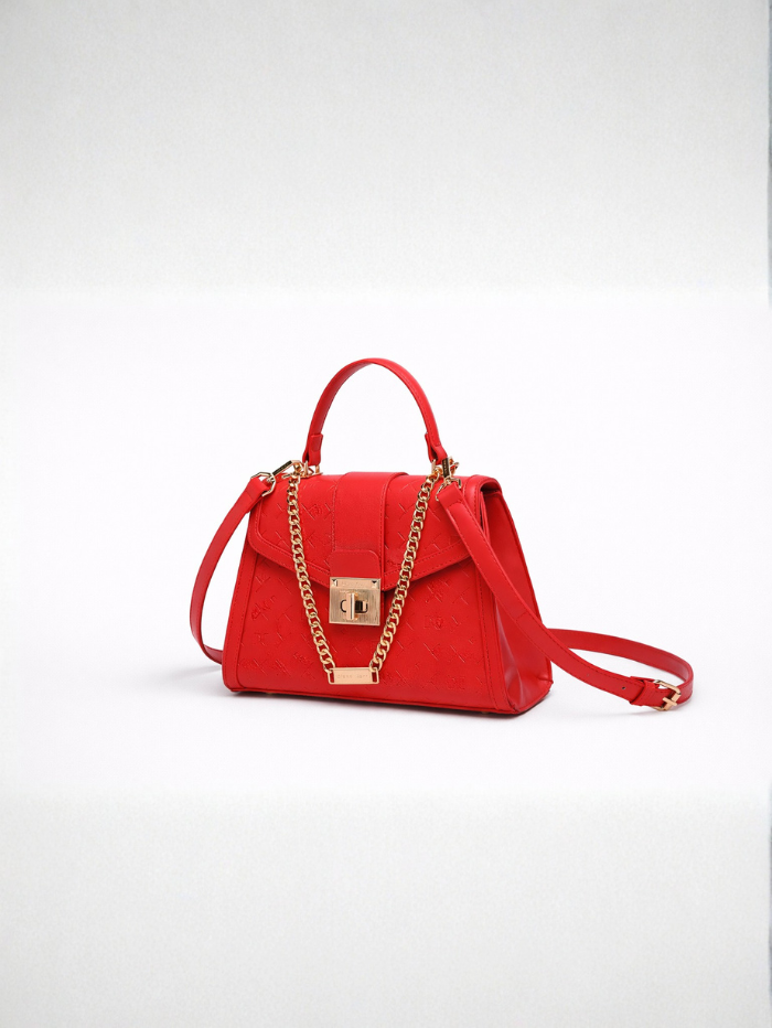 Stylish Quilted Chain Top Handle Sling Red Bag for Women