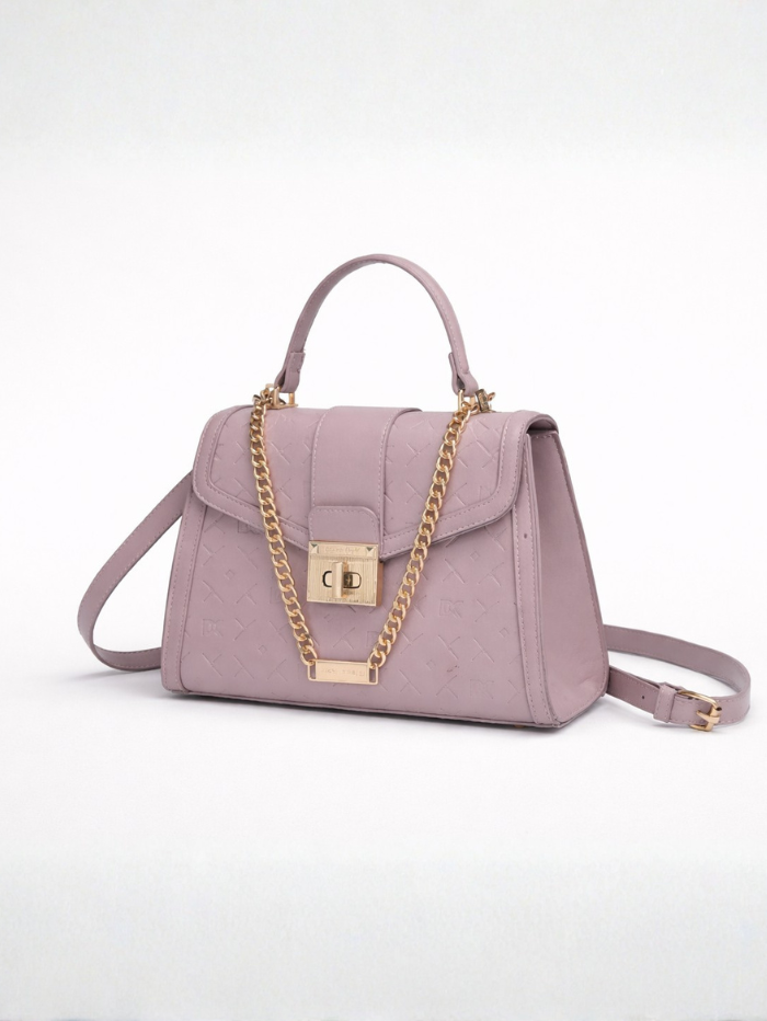 Stylish Quilted Chain Top Handle Sling Purple Bag for Women