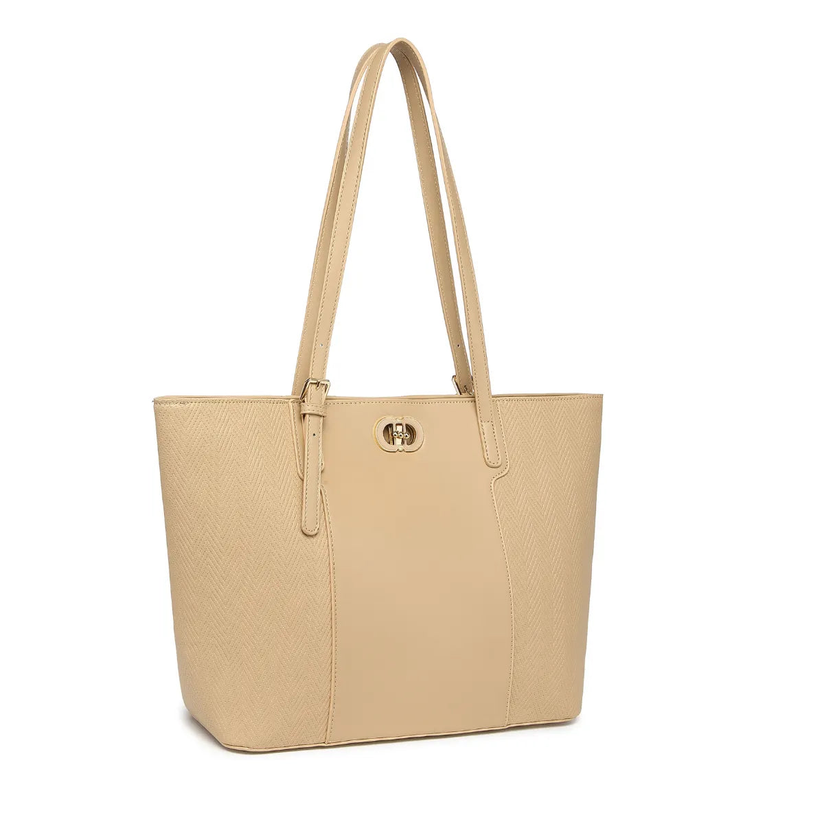 Beige Textured Panel Tote Bag for Women