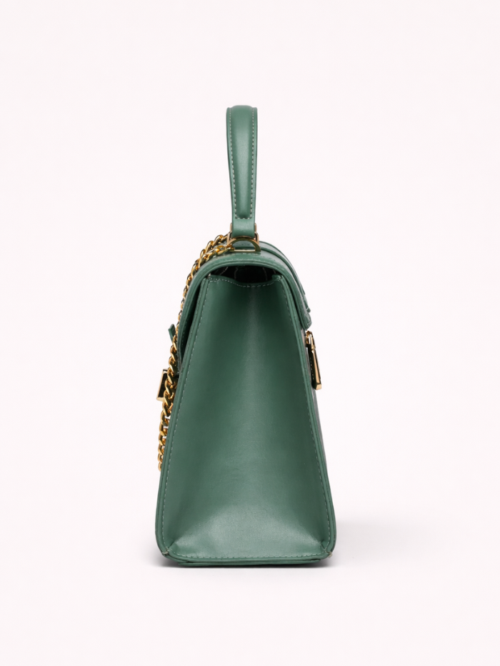 Stylish Quilted Chain Top Handle Sling Green Bag for Women