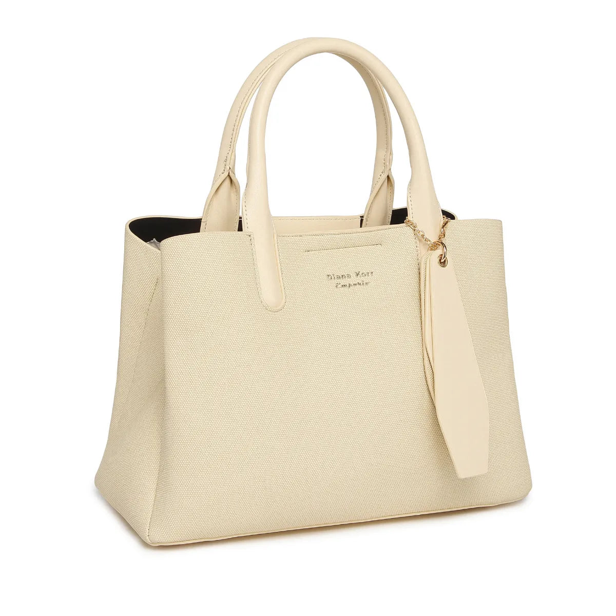 Beige Canvas Structured Handbag for Women