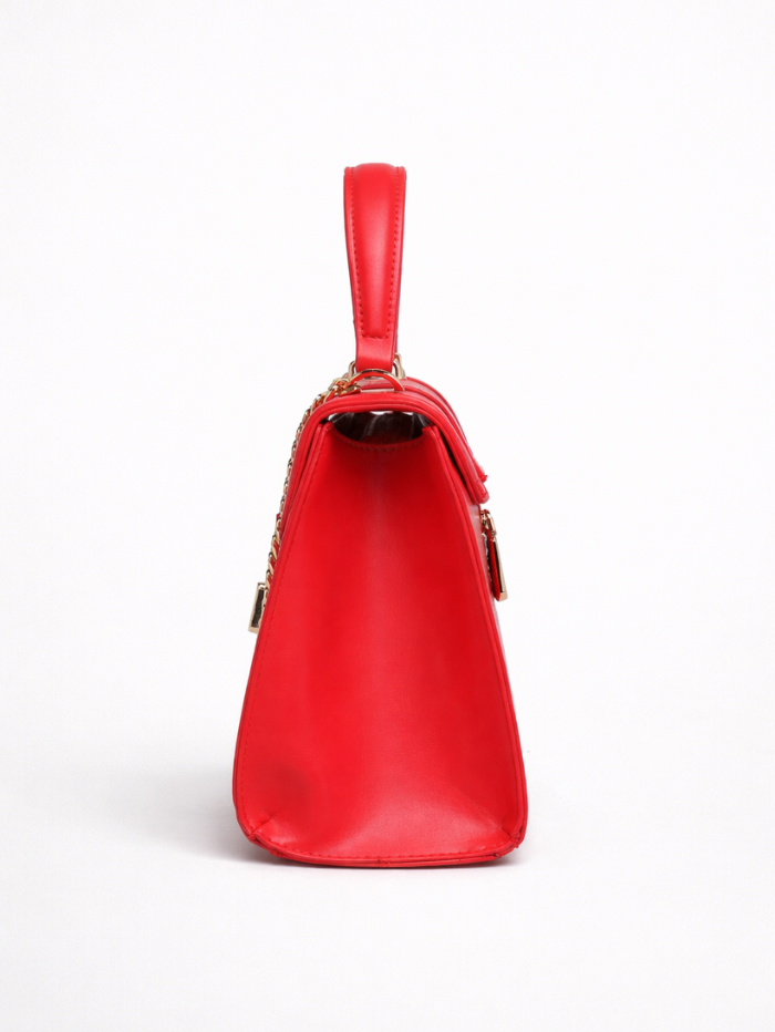 Stylish Quilted Chain Top Handle Sling Red Bag for Women