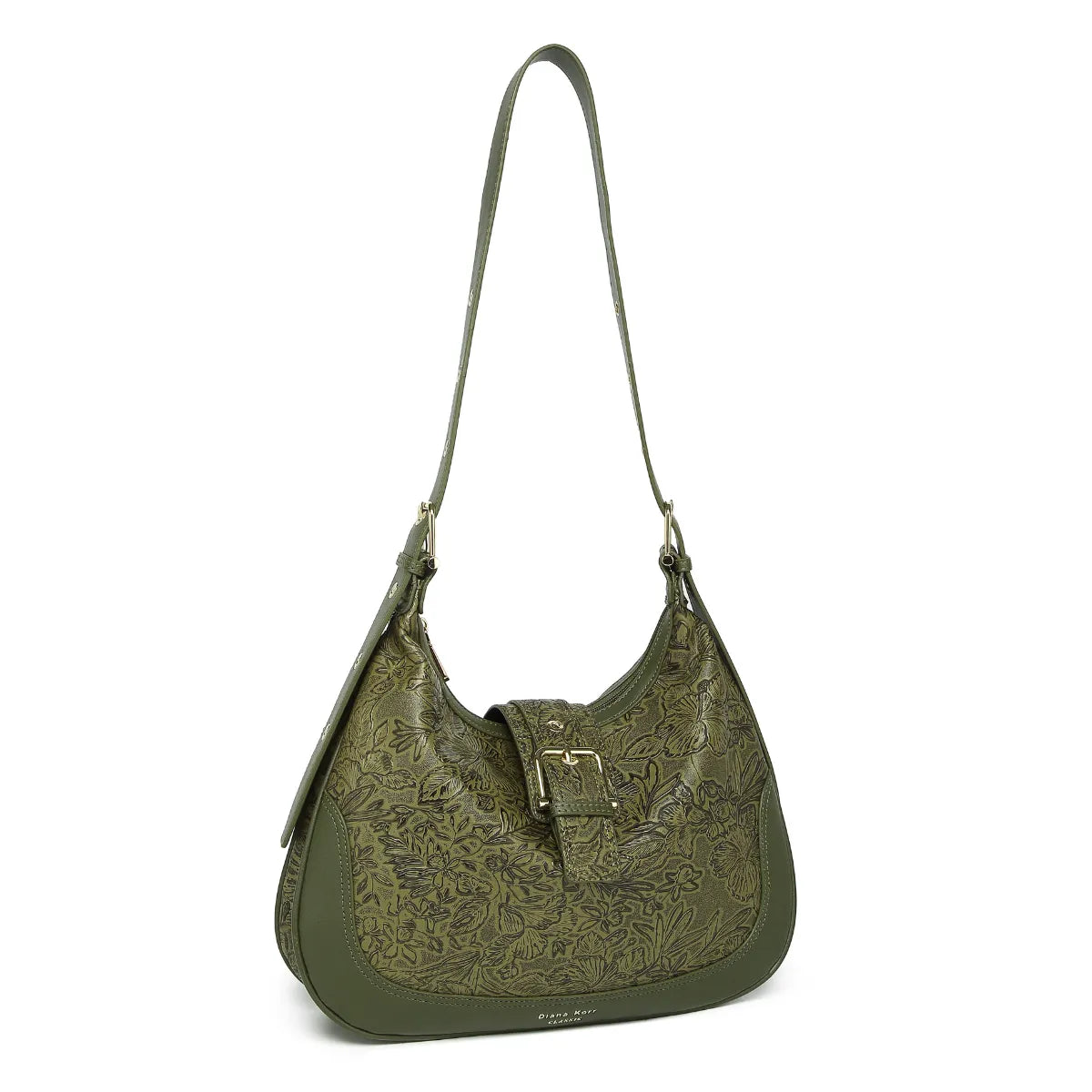 Green Embossed Floral Leather Hobo Bag for Women