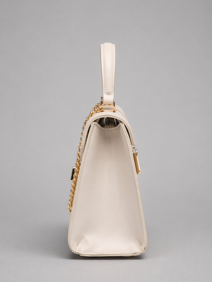 Stylish Quilted Chain Top Handle Sling Off White Bag for Women