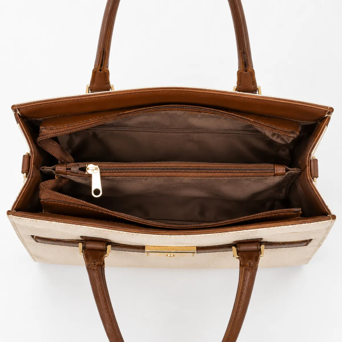 Khaki Chevron Textured Handbag for Women