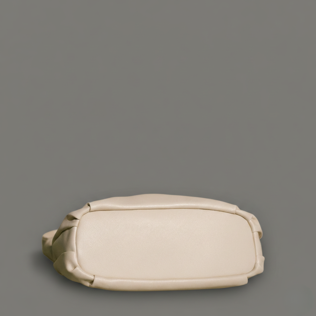 Classic Cream Shoulder Handbag with Soft Ruched Design