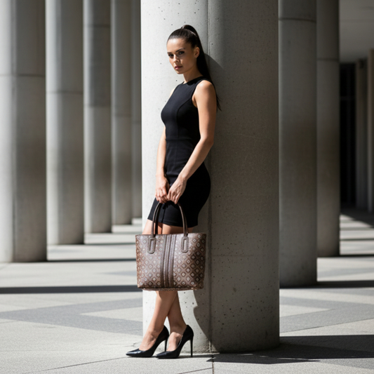 Classic Tan Printed Tote Handbag